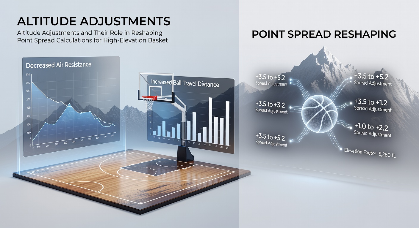 Data visualization of point spread adjustments for altitude in basketball games with statistical overlays