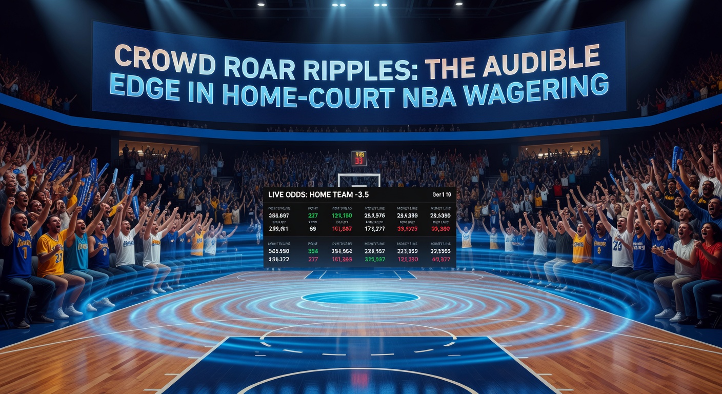 Packed NBA arena with fans roaring, creating waves of sound during a crucial home-court moment