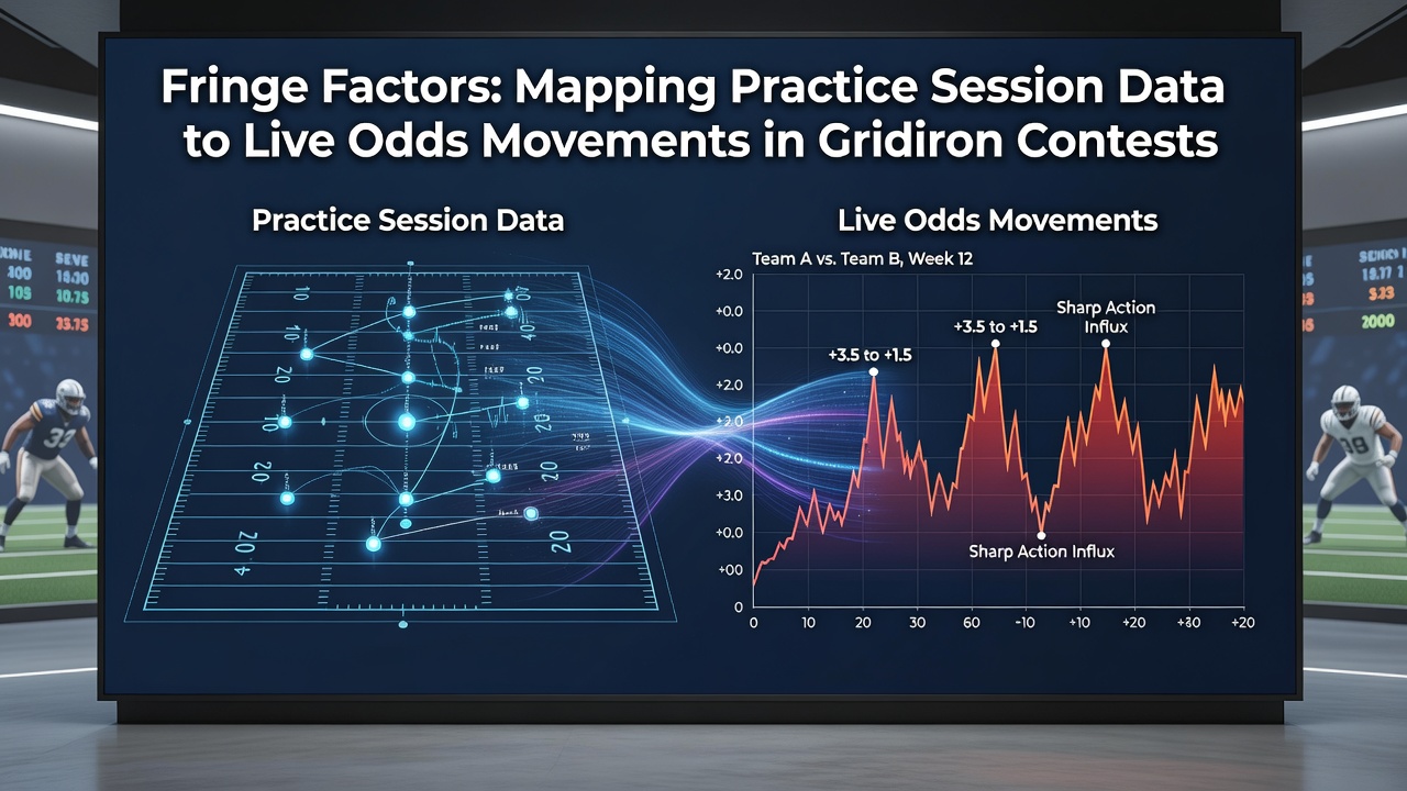 Gridiron practice session data visualized alongside live betting odds movements during an NFL contest