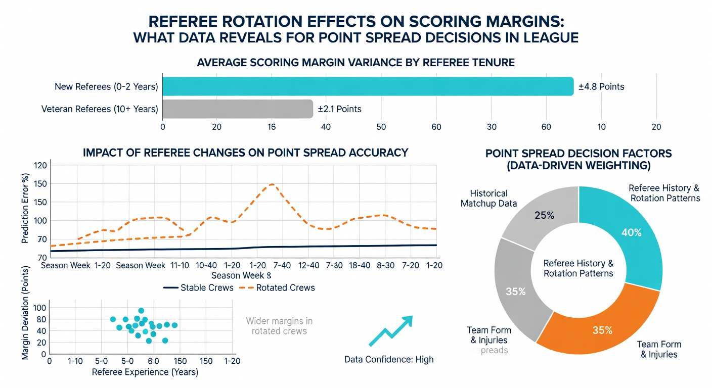 Table displaying average point margin changes under different referee crews in league competitions